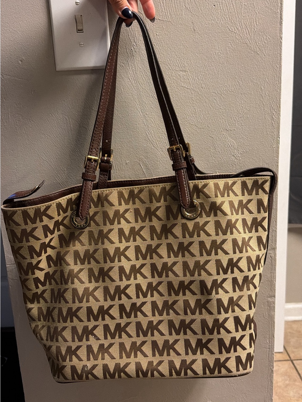 Michael Kors Brown and Beige MK Logo Tote